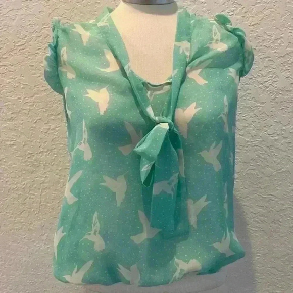 Eyelash couture women’s large sheer turquoise blouse elastic waistband - Picture 1 of 7